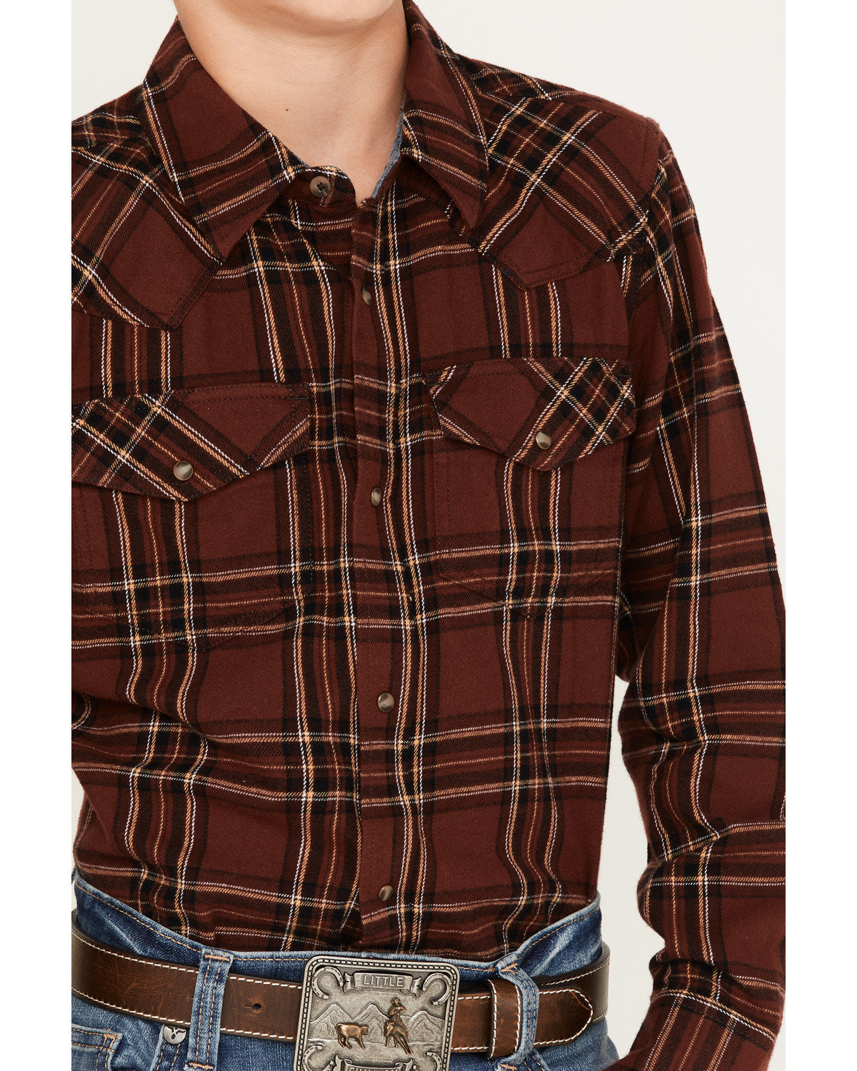 Boys' Plaid Print Long Sleeve Snap Flannel Shirt