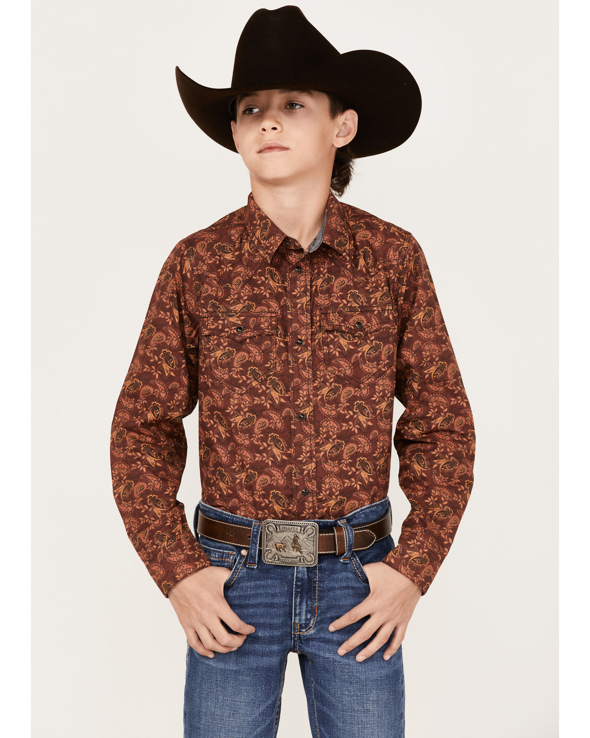 Boys' Paisley Print Long Sleeve Western Snap Shirt