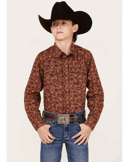Boys' Paisley Print Long Sleeve Western Snap Shirt