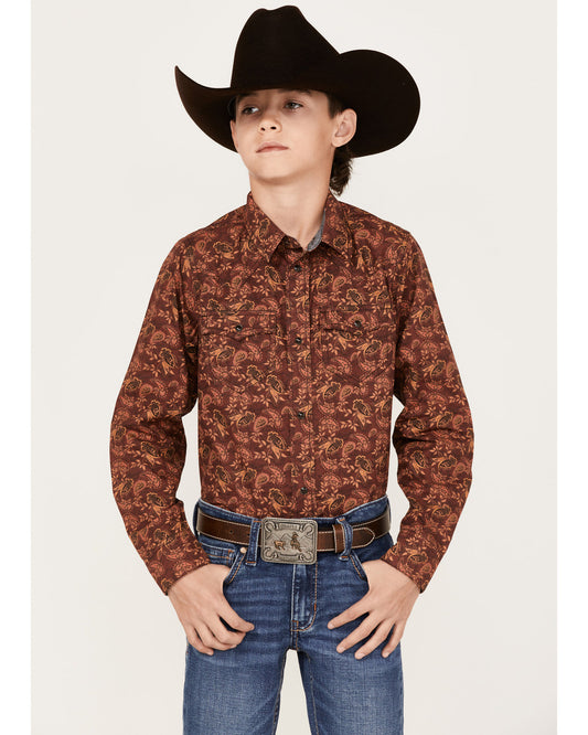 Boys' Paisley Print Long Sleeve Western Snap Shirt