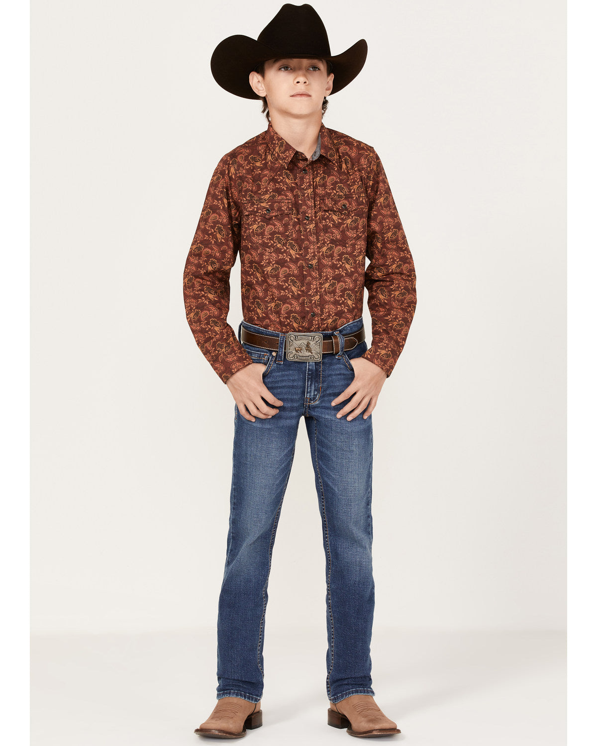 Boys' Paisley Print Long Sleeve Western Snap Shirt