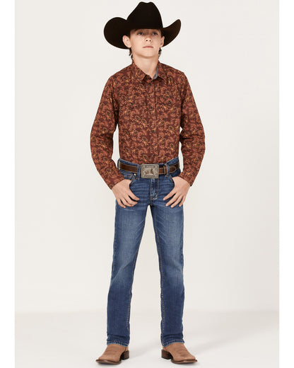 Boys' Paisley Print Long Sleeve Western Snap Shirt