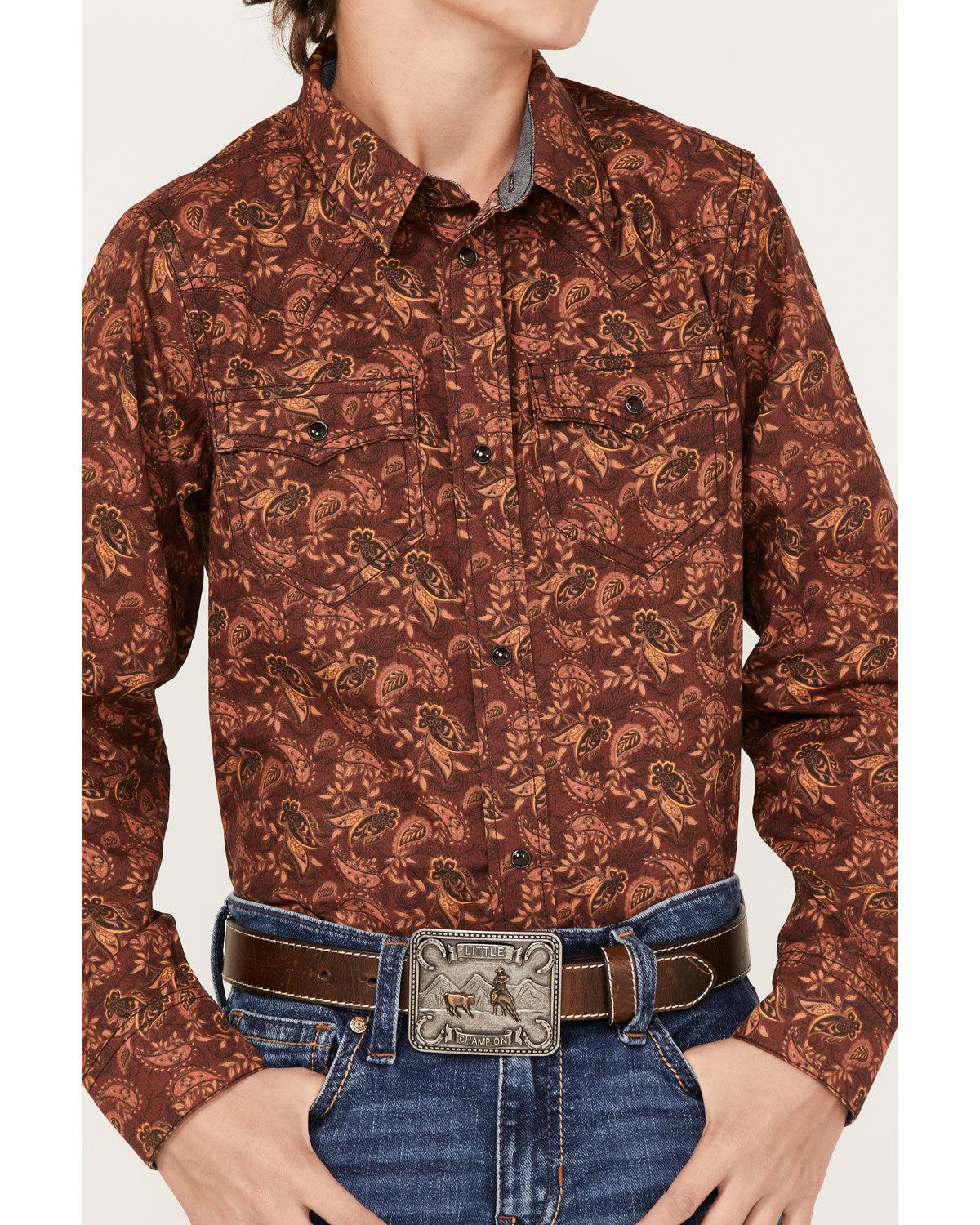Boys' Paisley Print Long Sleeve Western Snap Shirt