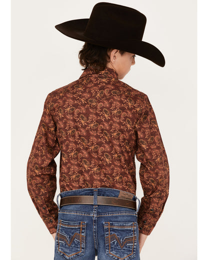 Boys' Paisley Print Long Sleeve Western Snap Shirt