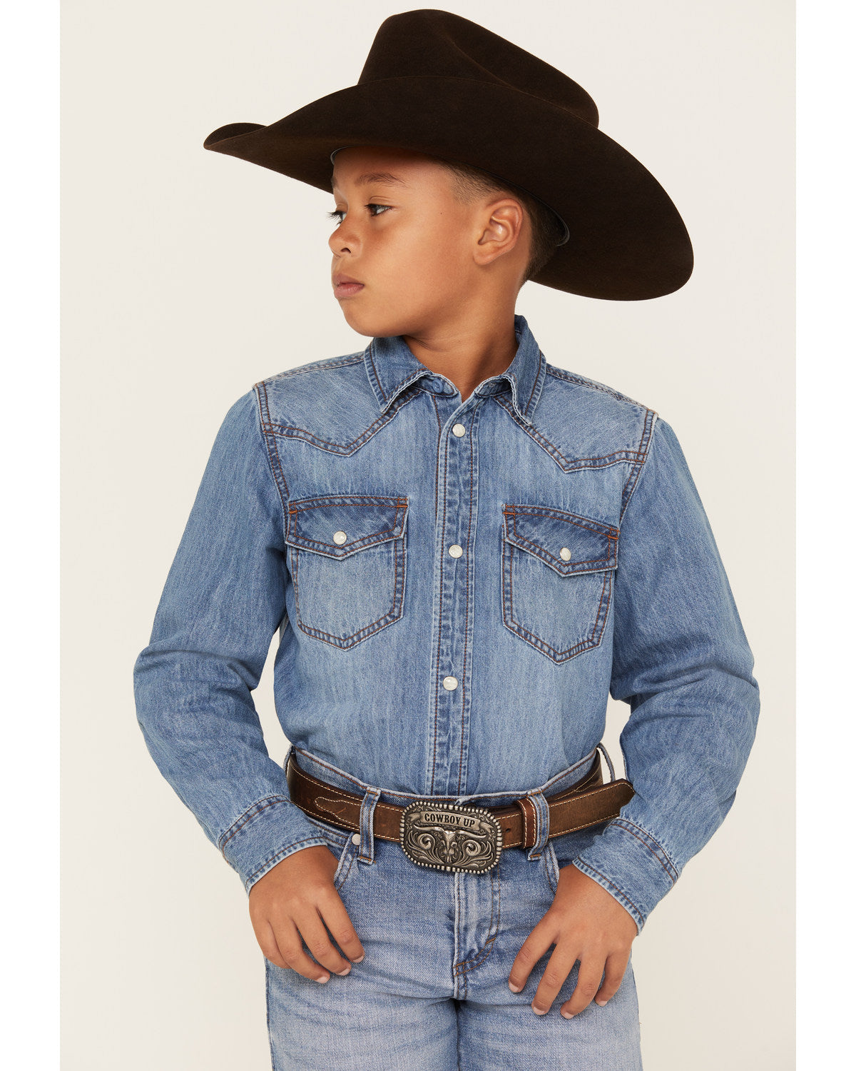 Boys' Cave Creek Long Sleeve Pearl Snap Western Denim Shirt