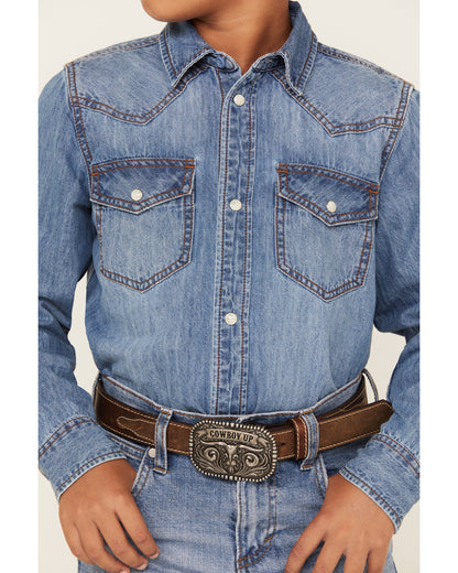 Boys' Cave Creek Long Sleeve Pearl Snap Western Denim Shirt