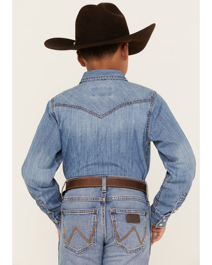 Boys' Cave Creek Long Sleeve Pearl Snap Western Denim Shirt