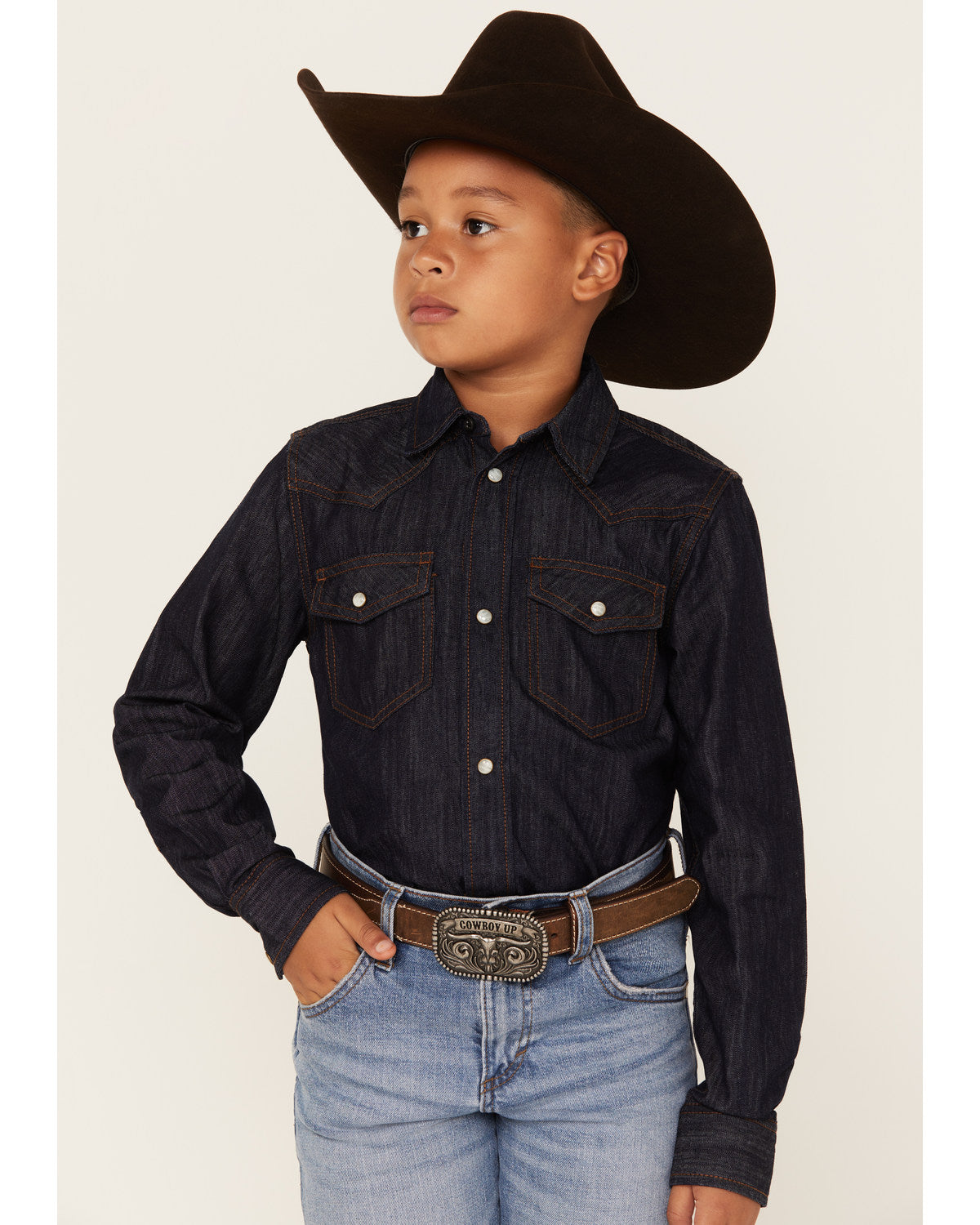 Boys' Cave Creek Long Sleeve Pearl Snap Western Denim Shirt