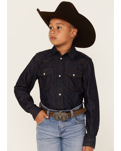 Boys' Cave Creek Long Sleeve Pearl Snap Western Denim Shirt