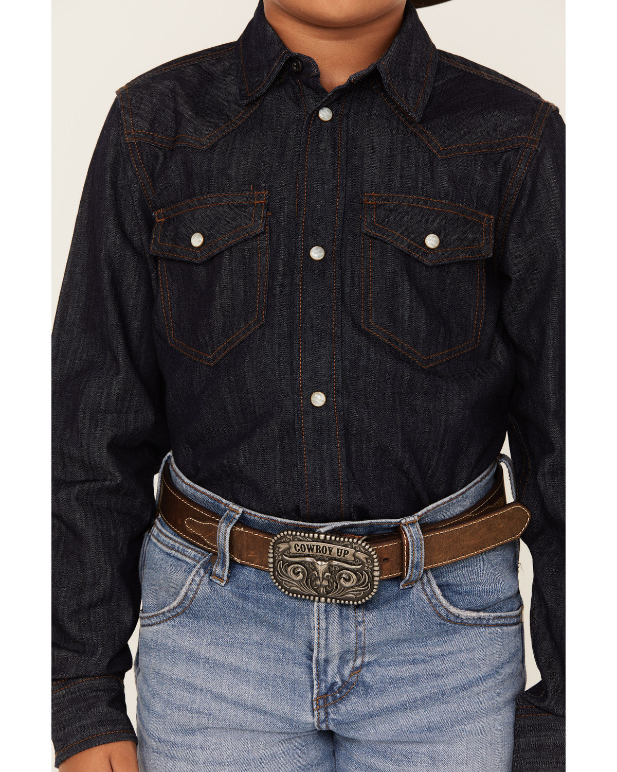 Boys' Cave Creek Long Sleeve Pearl Snap Western Denim Shirt