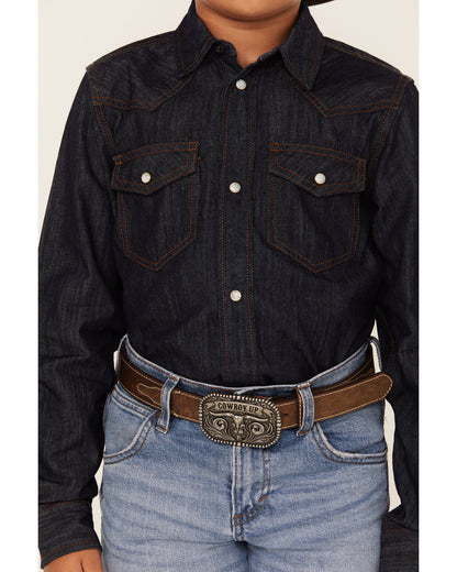 Boys' Cave Creek Long Sleeve Pearl Snap Western Denim Shirt