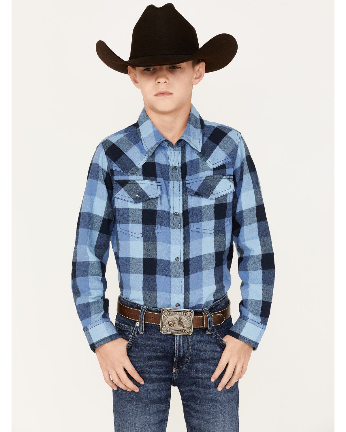 Boys' Plaid Print Long Sleeve Snap Western Flannel Shirt