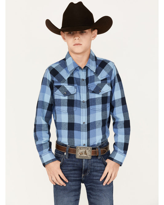Boys' Plaid Print Long Sleeve Snap Western Flannel Shirt