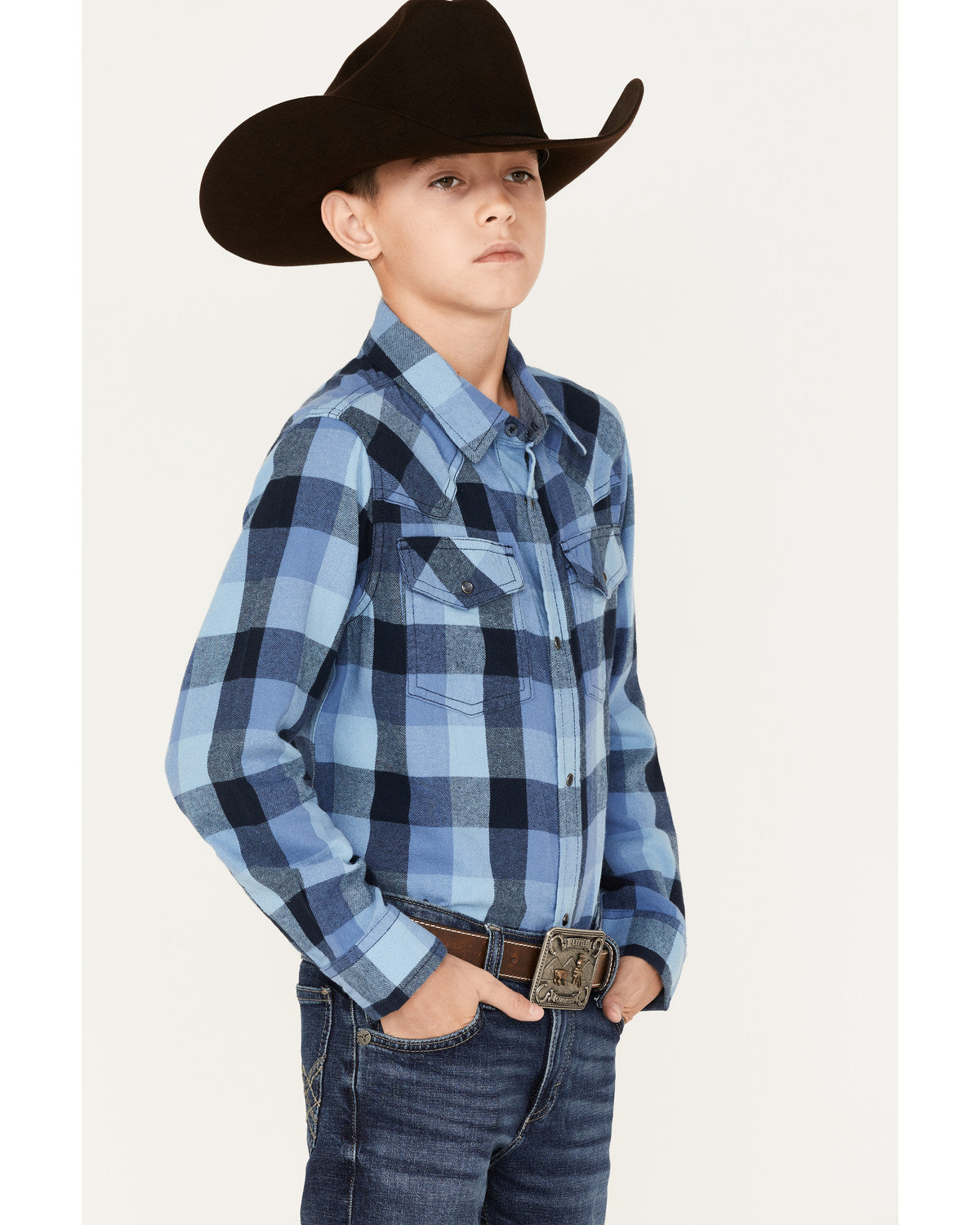 Boys' Plaid Print Long Sleeve Snap Western Flannel Shirt