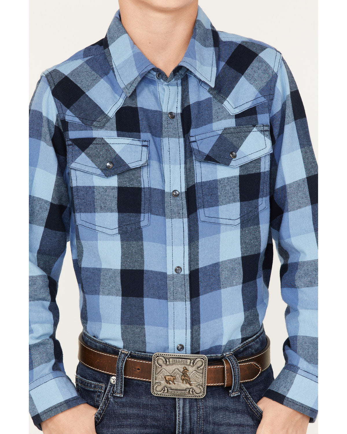 Boys' Plaid Print Long Sleeve Snap Western Flannel Shirt