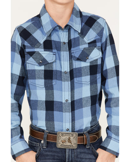 Boys' Plaid Print Long Sleeve Snap Western Flannel Shirt