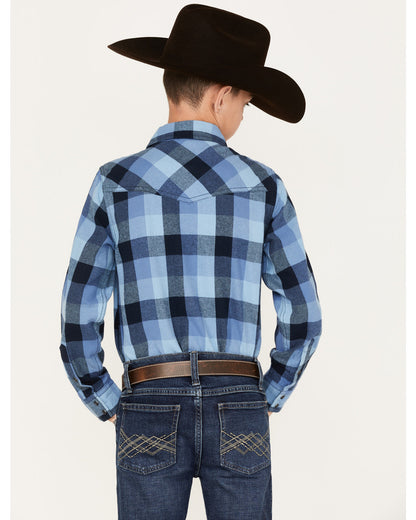 Boys' Plaid Print Long Sleeve Snap Western Flannel Shirt