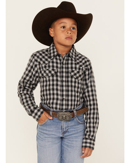 Boys' Gingham Print Long Sleeve Snap Western Flannel Shirt