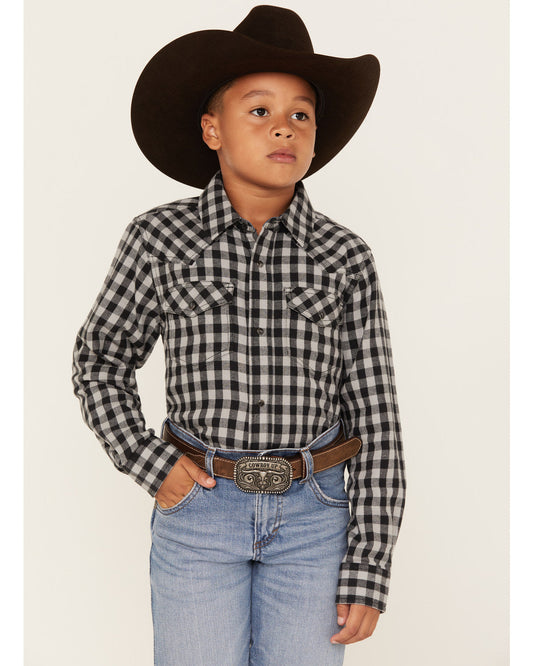 Boys' Gingham Print Long Sleeve Snap Western Flannel Shirt