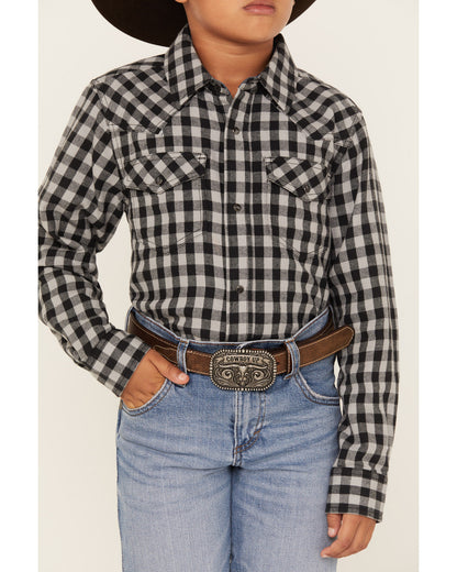 Boys' Gingham Print Long Sleeve Snap Western Flannel Shirt