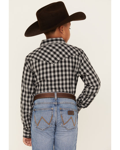 Boys' Gingham Print Long Sleeve Snap Western Flannel Shirt