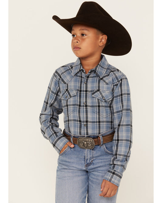 Boys' Plaid Print Long Sleeve Snap Western Flannel Shirt