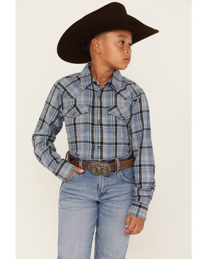 Boys' Plaid Print Long Sleeve Snap Western Flannel Shirt
