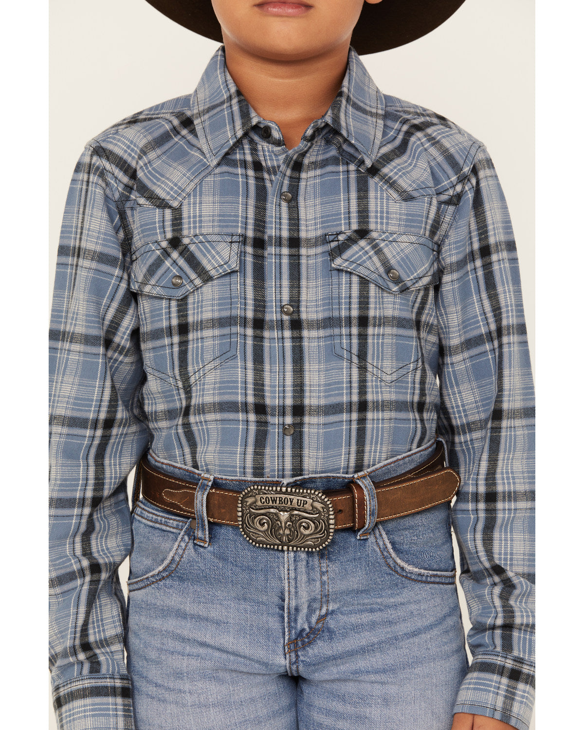 Boys' Plaid Print Long Sleeve Snap Western Flannel Shirt