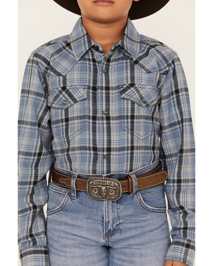 Boys' Plaid Print Long Sleeve Snap Western Flannel Shirt