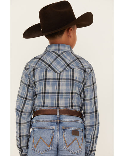 Boys' Plaid Print Long Sleeve Snap Western Flannel Shirt