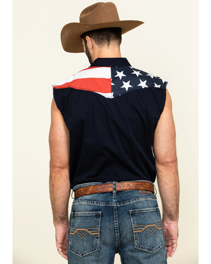 Men's American Flag Bubba Sleeveless Western Shirt