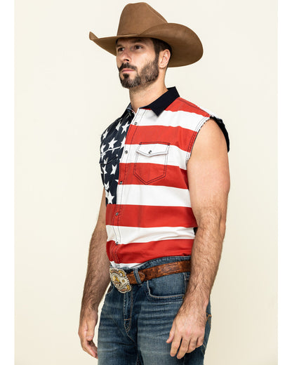 Men's American Flag Bubba Sleeveless Western Shirt