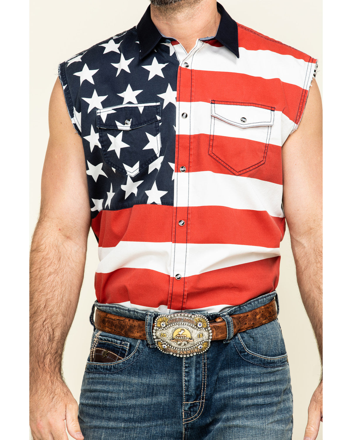 Men's American Flag Bubba Sleeveless Western Shirt