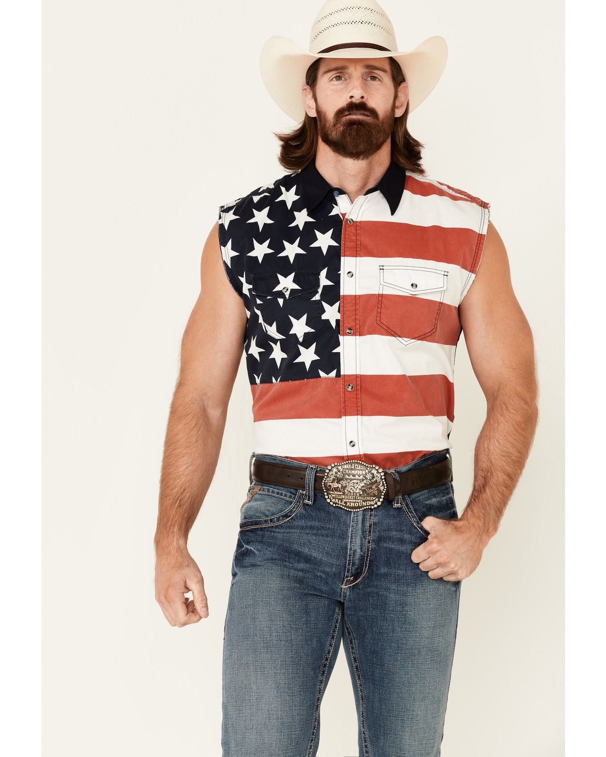 Men's American Flag Bubba Sleeveless Western Shirt