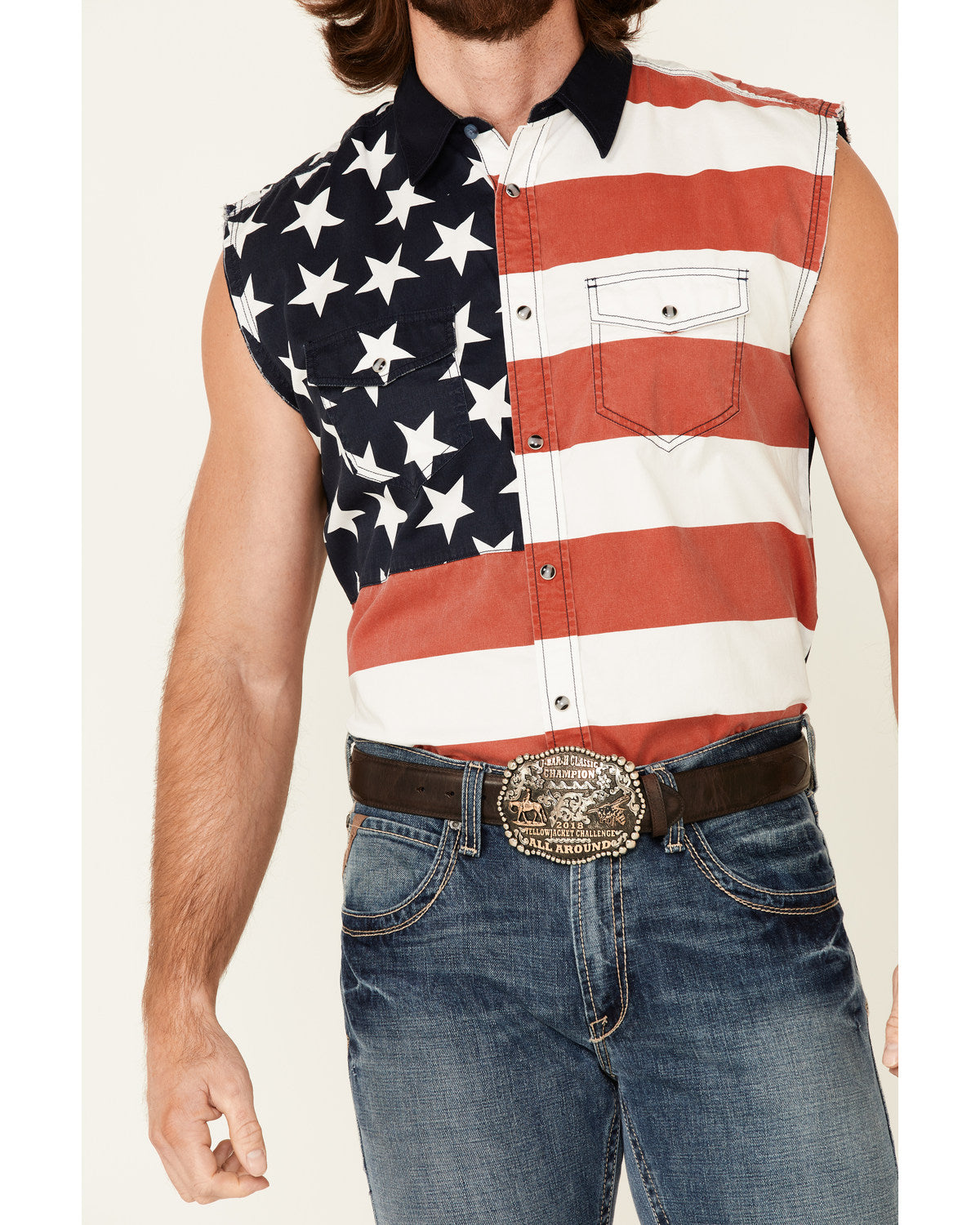 Men's American Flag Bubba Sleeveless Western Shirt