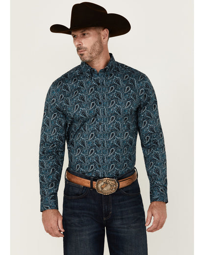 Men's Lasso Paisley Print Long Sleeve Button-Down Stretch W