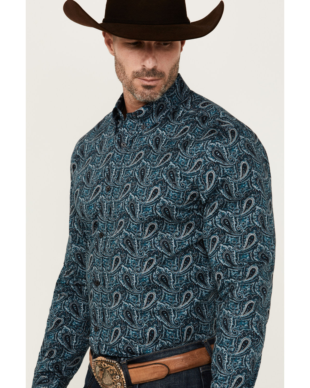 Men's Lasso Paisley Print Long Sleeve Button-Down Stretch W