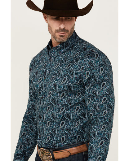 Men's Lasso Paisley Print Long Sleeve Button-Down Stretch W