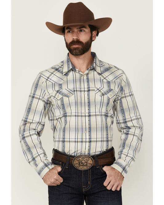 Men's Western Wind Plaid Print Long Sleeve Snap Western Shi