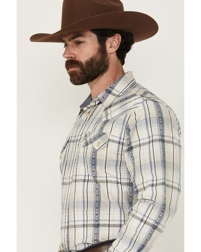 Men's Western Wind Plaid Print Long Sleeve Snap Western Shi