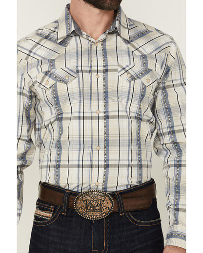 Men's Western Wind Plaid Print Long Sleeve Snap Western Shi