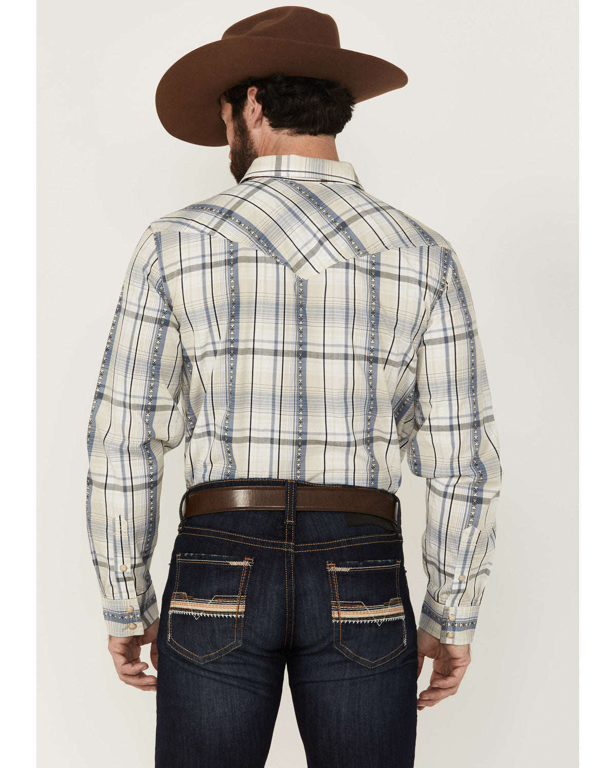 Men's Western Wind Plaid Print Long Sleeve Snap Western Shi