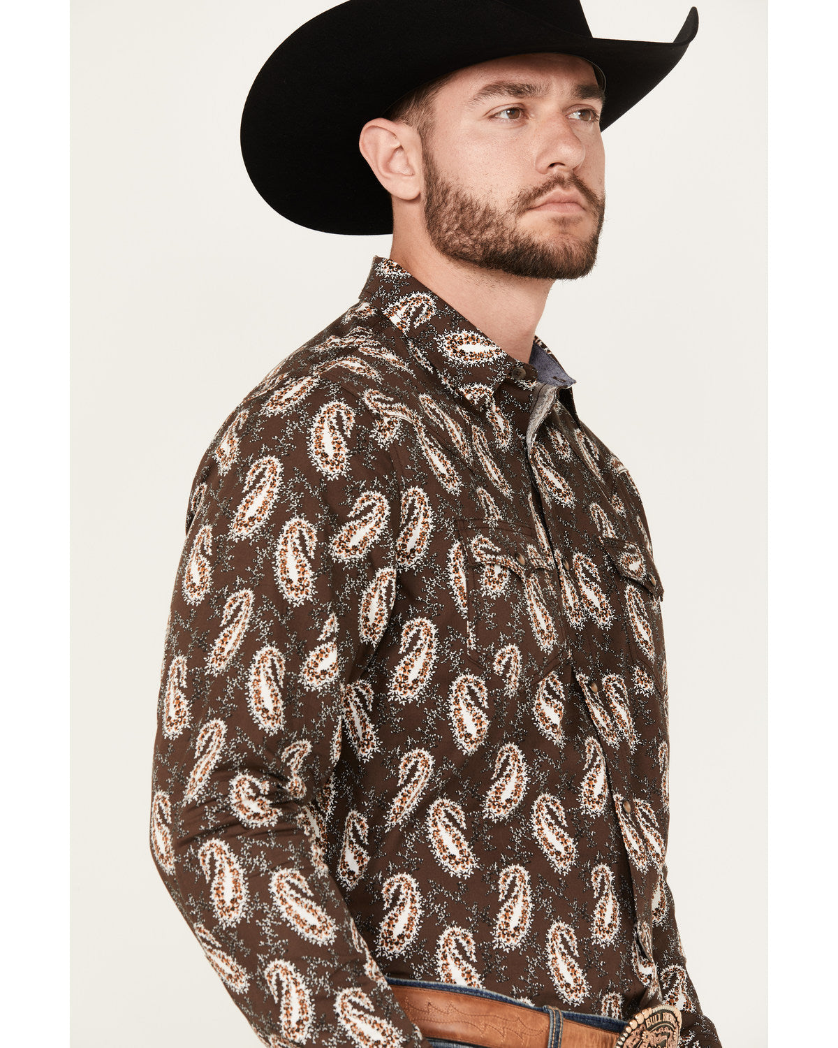 Men's Flea Market Paisley Print Long Sleeve Snap Western Sh