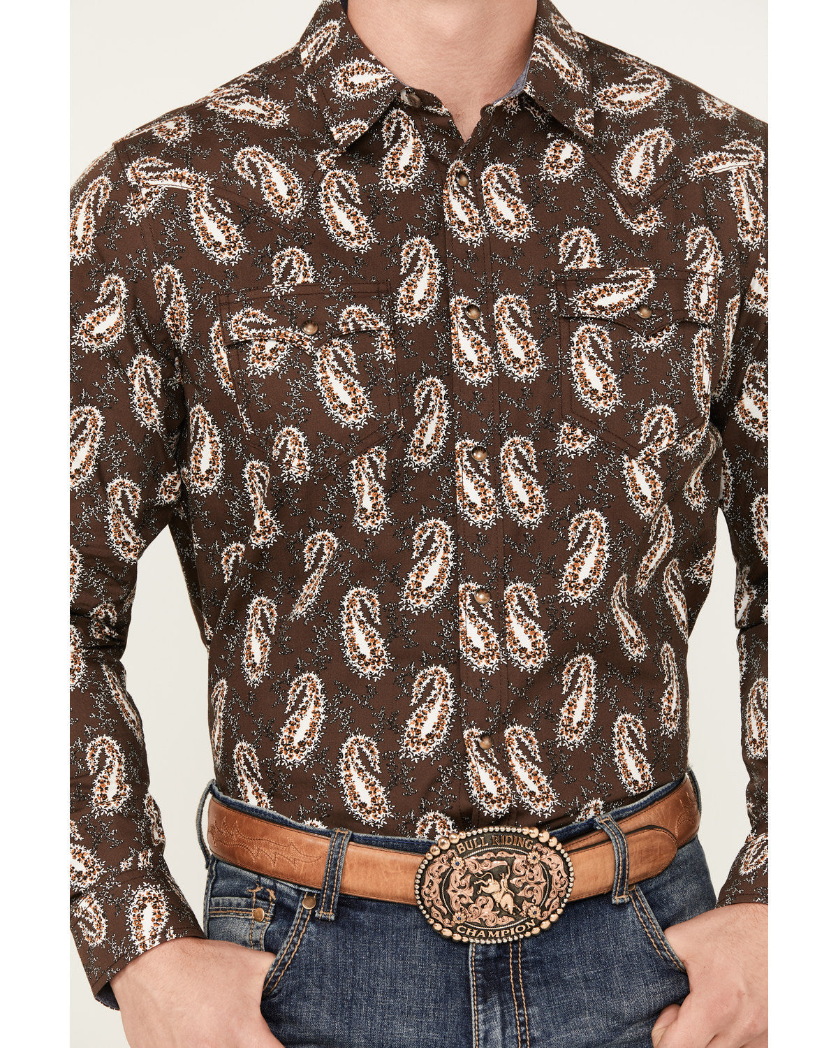 Men's Flea Market Paisley Print Long Sleeve Snap Western Sh