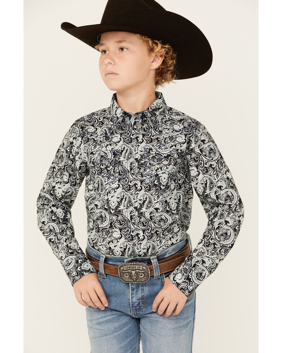Boys' Showdown Paisley Print Long Sleeve Snap Western Shirt