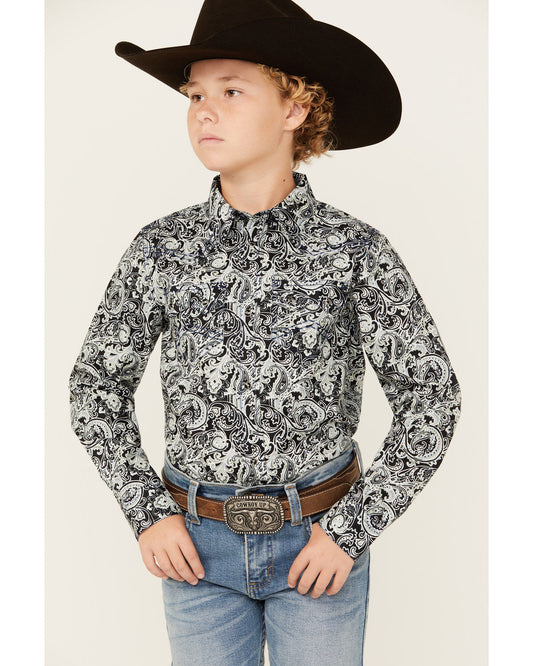Boys' Showdown Paisley Print Long Sleeve Snap Western Shirt