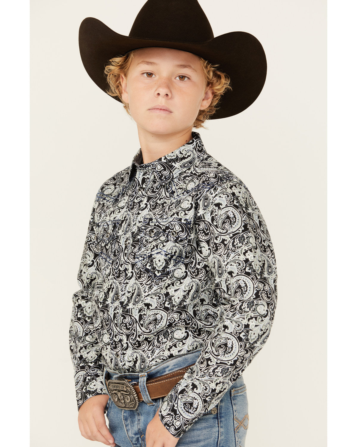 Boys' Showdown Paisley Print Long Sleeve Snap Western Shirt
