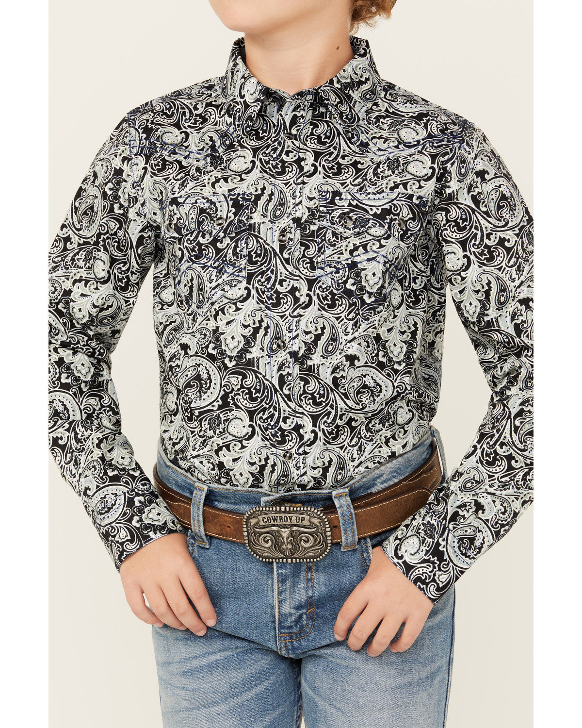 Boys' Showdown Paisley Print Long Sleeve Snap Western Shirt