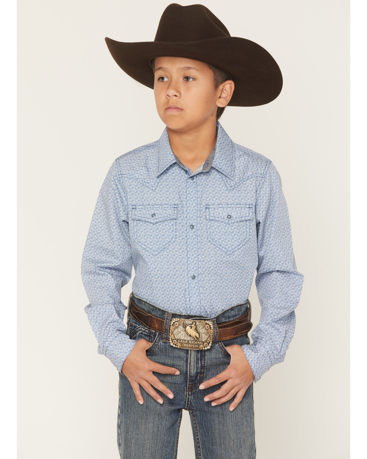 Boys' Coastal Cowboy Geo Print Long Sleeve Snap Western Shi