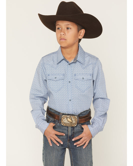 Boys' Coastal Cowboy Geo Print Long Sleeve Snap Western Shi